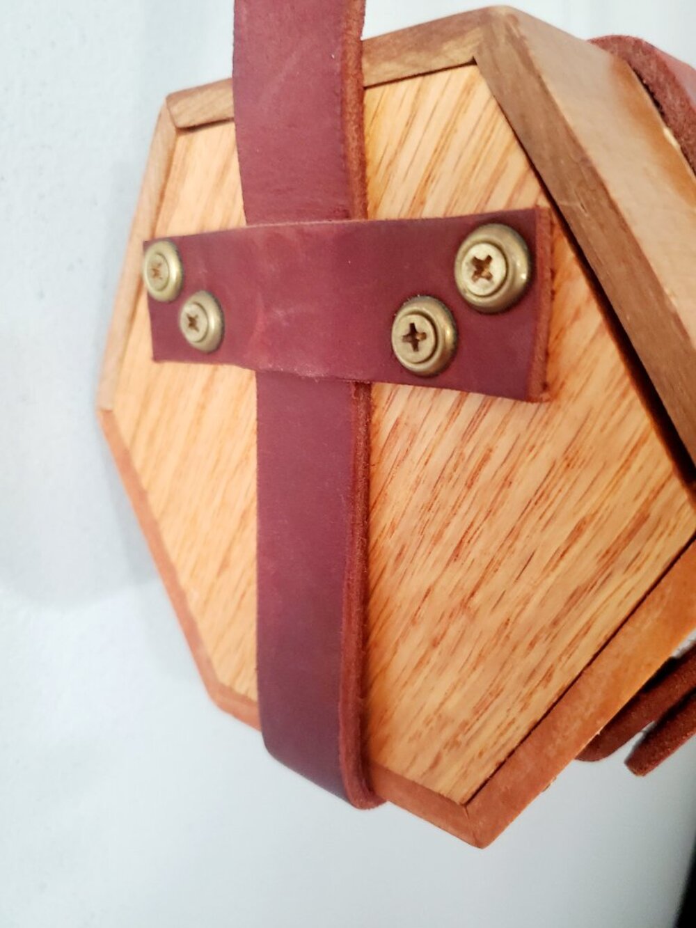 Vintage Handmade Wooden Box Purse Boho Artisan Leather Strap Bag Rustic Cottage - Picture 6 of 16